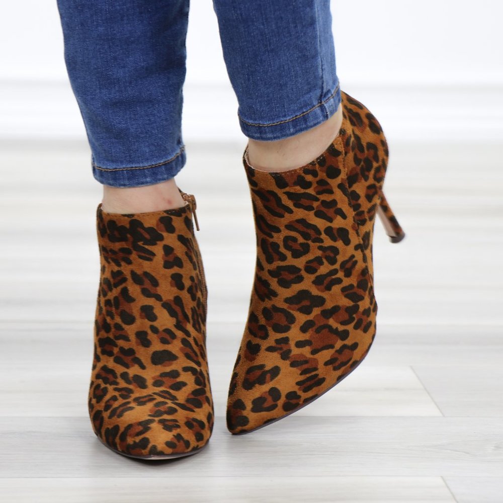 Vegan Suede Leopard Print Ankle Booties - Picture 8 of 11